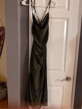 Romwe Olive Green Cowl Neck Slip Dress